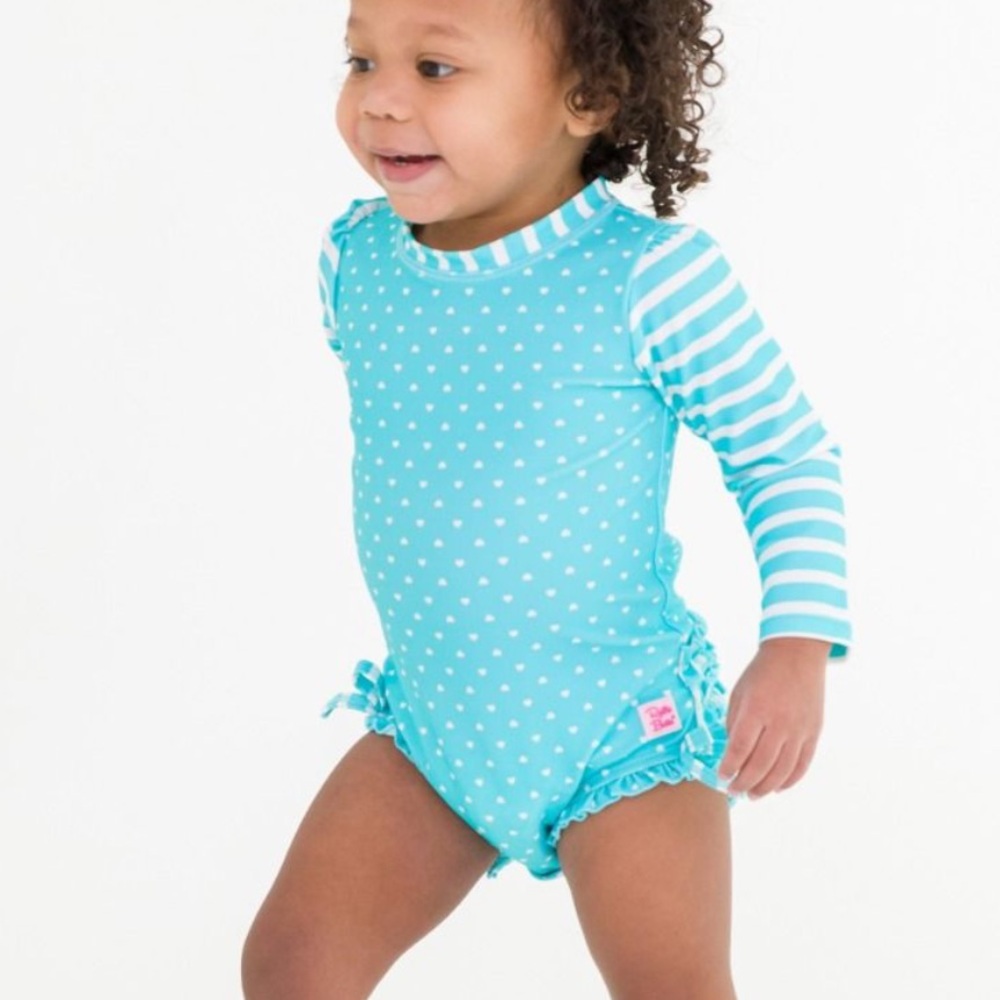 Ruffle Butts Polka Dot Long Sleeve One Piece Rash Guard 18-24M
